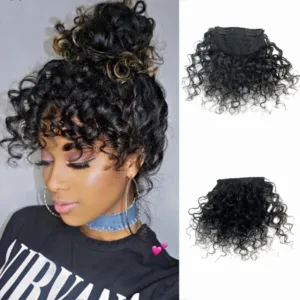 Short Afro Kinky Curly Human Hair Bangs (Clip-In, Non-Remy)