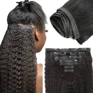 Kinky Straight Clip-In Human Hair Extensions (12-22inch, 100-120g, Remy)