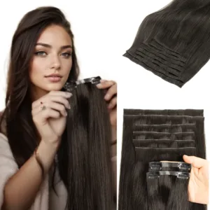 Invisible PU Clip-In Human Hair Extensions (7pcs, 100-120g)