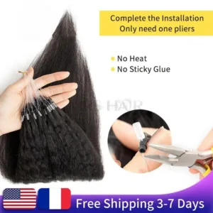 MRS HAIR Kinky Straight Micro Loop Extensions (#1B, 50 strands, Remy)