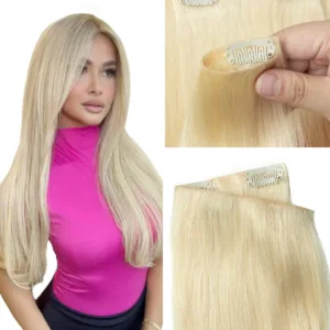 Blonde Invisible Injected PU Clip-In Extensions (7pcs, 12-24inch, Remy)