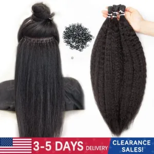 Kinky Straight I Tip Human Hair Extensions (12-26inch, Remy)
