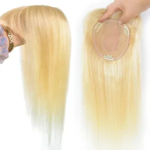 #613 Blonde Human Hair Topper with Bangs