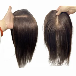 Dark Brown Silk Base Human Hair Topper (Straight, Remy)