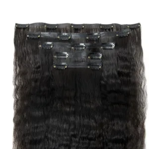 PU Clip-In Human Hair Extensions (Kinky/Yaki Straight, 5pcs)