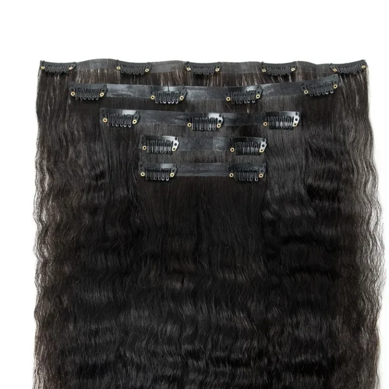 PU Clip-In Human Hair Extensions (Kinky/Yaki Straight, 5pcs)