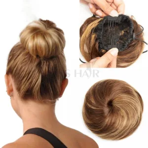 MRS HAIR Human Hair Drawstring Bun (6inch, Brown/Blonde)
