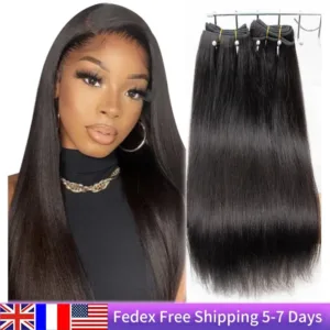 MRS HAIR Light Yaki Human Hair Bundles (#1B, 26inch, 100g, Remy)
