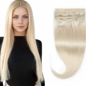 MRSHAIR Clip-In Human Hair Extensions (Blonde, 12-24inch, 8pcs)
