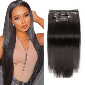 PU Seamless Clip-In Human Hair Extensions (6pcs, 120g, Remy)