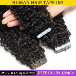MRS HAIR Deep Curly Tape-In Extensions (12-24inch, Remy, 20pcs)