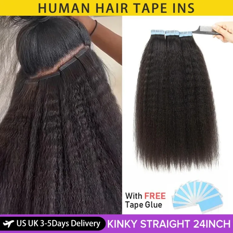 MRS HAIR Kinky Straight Tape-In Extensions (12-26inch, 20pcs, Remy)