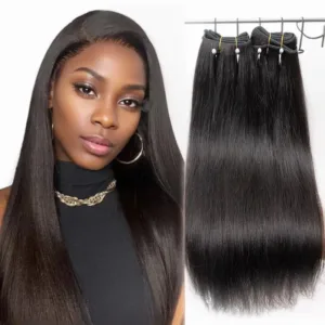 MRS HAIR Light Yaki Human Hair Bundles (#1B, 12-24inch, 100g, Remy)